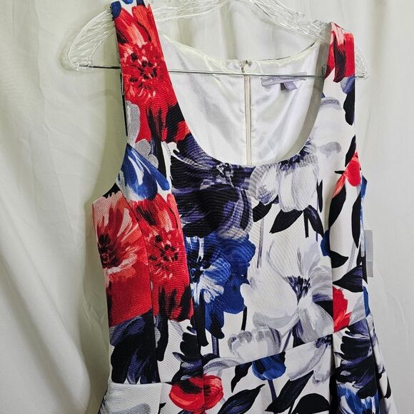 Luxe by Carmen Marc Valvo Red and Blue Floral Sleeveless Midi Dress Size 12 - Picture 4 of 11